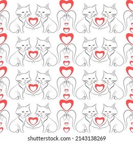 Seamless pattern with cats an hearts