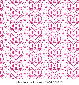 Seamless pattern with cats and hearts