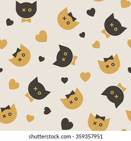 Seamless pattern with cats and hearts.