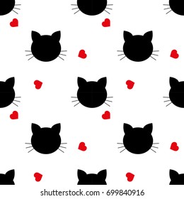 Seamless pattern with cats and hearts.  cartoon cats background. Good for  wallpaper, design for fabric and decor. 