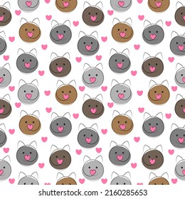 Seamless pattern with cats and hearts.Vector graphics.