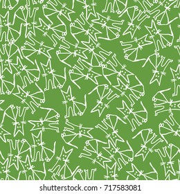 Seamless pattern with cats. Image has linear cats placed on light green background
