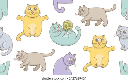 Seamless Pattern with Cats. isolated on white background