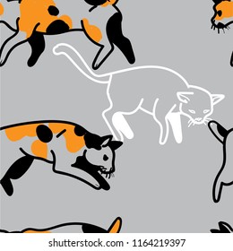 Seamless pattern with cats. Japanese Bobtail. Stylish children's pattern. Youth, summer.