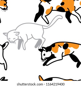 Seamless pattern with cats. Japanese Bobtail. Stylish children's pattern. Youth, summer.
