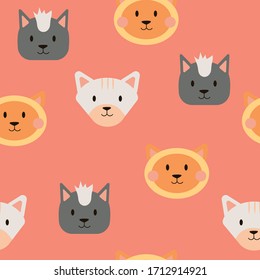 Seamless pattern. Cats . Light coral background