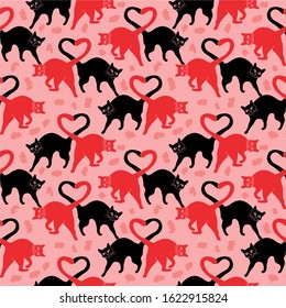 Seamless pattern with cats in love. Cute creative background for textiles, template, web. Vector illustration.