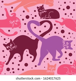 Seamless pattern with cats in love. Cute creative background for textiles, template, web. Vector illustration.