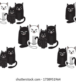 Seamless pattern with cats. Lovely cats. Drawings for coloring. Doodling.