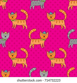 Seamless pattern with cats. Lovely vector illustration and design for fabrics, textile, wallpaper and background for kids.