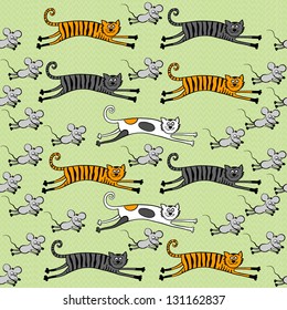 Seamless pattern with cats and mice