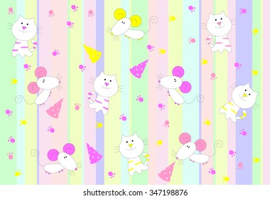 Seamless pattern with cats and mice