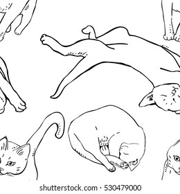 Seamless pattern with cats, monochrome