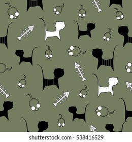 Seamless  pattern with cats and mouses motif. Geometric simple print. Vector repeating texture.