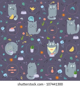 Seamless Pattern - Cats And Natural Foods