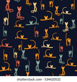 Seamless pattern of the cats. Night camouflage.