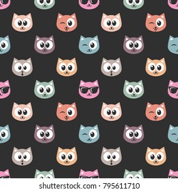 seamless pattern with cats on black background
