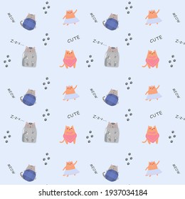 Patrón sin foco. Gatos de fondo azul. Vector.