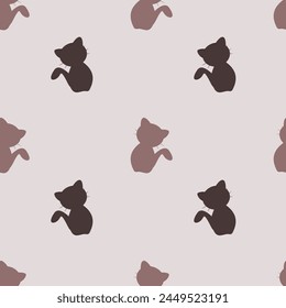 Seamless pattern with cats, on brown  background vector illustration. 