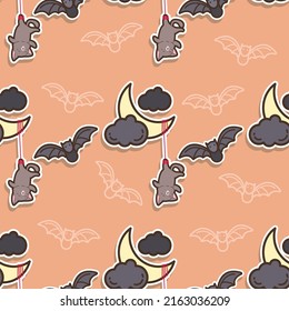 Seamless pattern cats on the moon in Halloween day