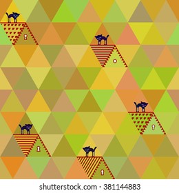 Seamless pattern with cats on top of roofs 