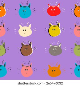Seamless pattern of cats on violet background