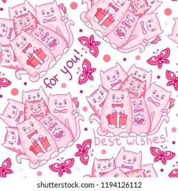 Seamless pattern with cats on white background. Print for kids clothes