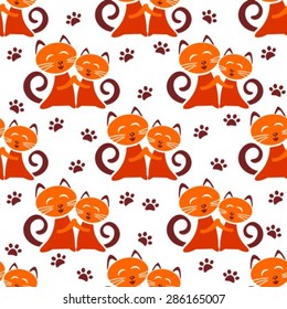 Seamless pattern with cats on a white background.