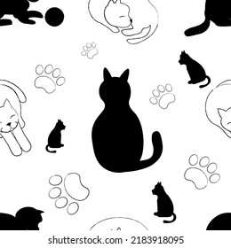seamless pattern with cats and paws