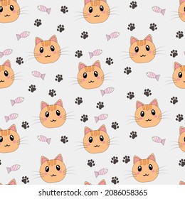 patrón transparente con gatos, patas y peces, ilustración vectorial