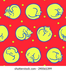 Seamless pattern with cats and polka dots