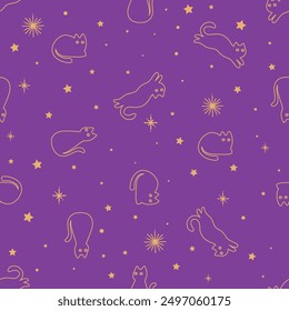 seamless pattern with cats purple color 