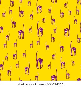 Seamless pattern with cats, purple, orange and gray.