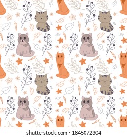 nahtloses Muster mit Katzen für die echten Katzenliebhaber. Geeignet für Stoffdruck, für Tapete-Design etc.