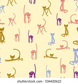 Seamless pattern of the cats. Sandy camouflage.