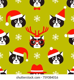Seamless pattern with Cats and Santa hats