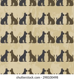 seamless pattern with cats. Silhouette of cat - vector illustration on grunge background