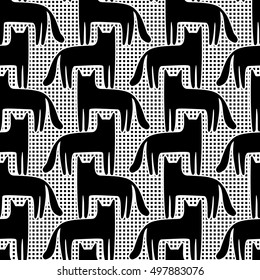 Seamless pattern with cats. Silhouettes. Black and white.