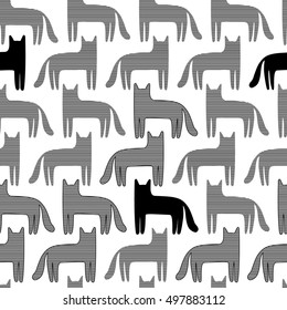 Seamless pattern with cats. Silhouettes. Black and white.