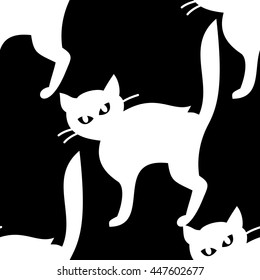 Seamless pattern with cats silhouettes. Original vector background for greeting cards, invitations, prints.