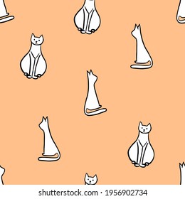 Seamless pattern cats sit on a peach background
