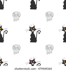 A seamless pattern of the cats and skulls