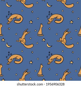 Seamless pattern cats are sleeping. Goodnight