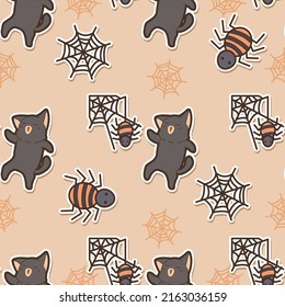 Seamless pattern cats and spider in Halloween day