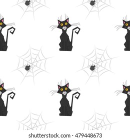A seamless pattern of the cats and spiders