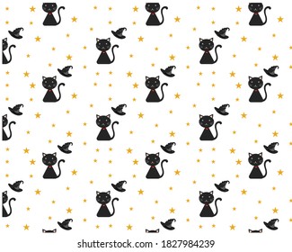 seamless pattern with cats and star