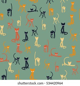 Seamless pattern of the cats. Summer camouflage.