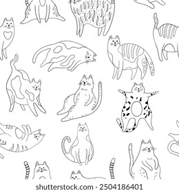 Seamless pattern with cats. Symple hand drawn illustration in doodle style.