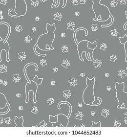 Seamless pattern with cats and traces. Template for design, fabric, print.