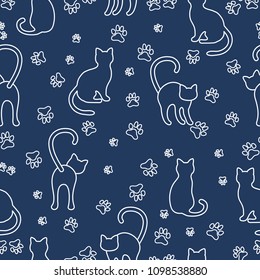 Seamless pattern with cats and traces. Template for design, fabric, print.